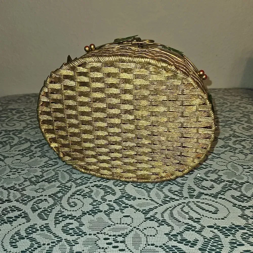 Gold Woven Metal Holiday Basket Decor